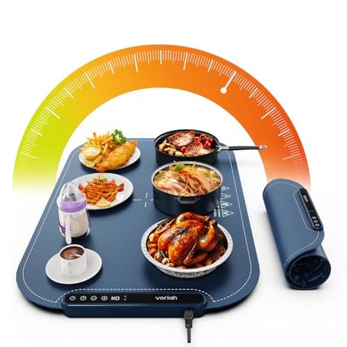 Warming Mat for Food, Voriah Electric Warming Tray with 99H Timer & 8 Temperature Settings, Foldable Food Warmer with °C/°F Switch, Keeps Food Warm at Buffets, Sabbath, Family Gatherings(Dark Blue) - Image 1