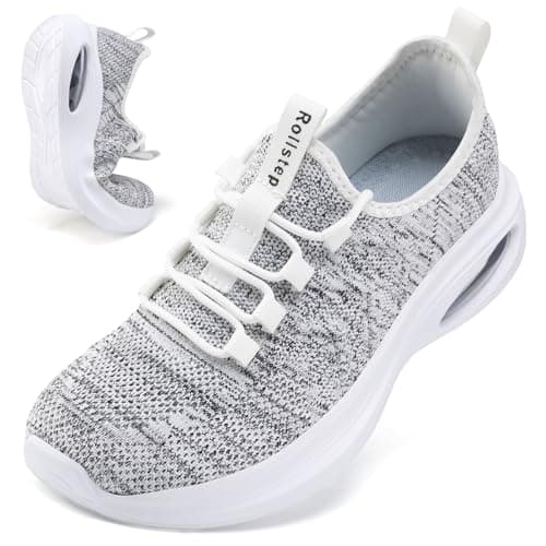 Rollstep Wide Toe Box Shoes Women Extra Wide Width Sneakers Diabetic Air Cushion Road Running Shoes Ultra Light Wide Tennis Sneakers Gym Training Breathable Walking Shoes Light Gray White 37 - Image 1