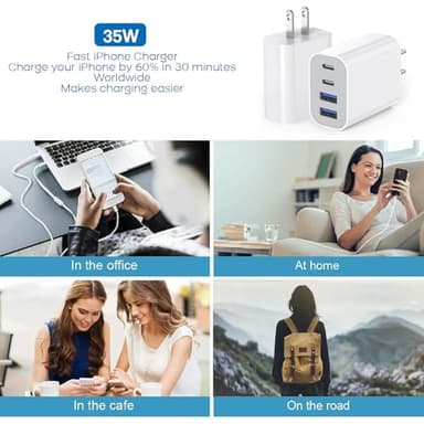 35W Apple iPhone 17 16 Pro Adapter,3Pack 4-Port Quick Charger Block USB C MultiPort PD Plug Adapter+QC Double Type C Adapter Fast Charging for iPhone 17 Air/17 Pro Max/16e/15/15 Pro/14/13/12/11/X/iPad - Image 7