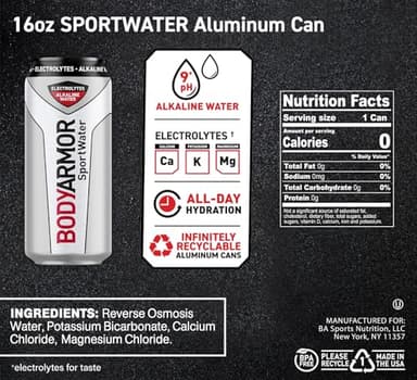 BODYARMOR SportWater Alkaline Water, Superior Hydration, High Alkaline Water pH 9+, Electrolytes, Perfect for your Active Lifestyle, 16oz 12 pack Cans - Image 2