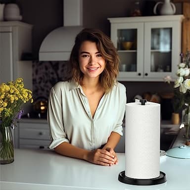 Paper Towel Holder Countertop, One-Handed Tear, Stainless Steel, Weighted Base, Black, Paper Towel Roll Holder Stand with Ratchet Mechanism for Kitchen Bathroom Farmhouse Essentials Decor Accessories - Image 7