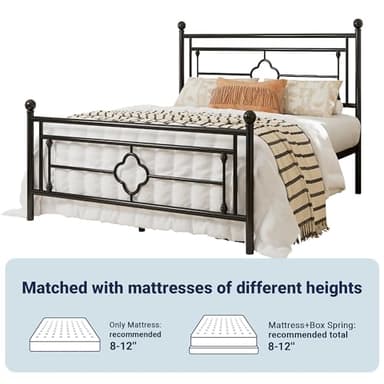 Allewie Queen Size Metal Platform Bed Frame with Victorian Vintage Headboard and Footboard/Mattress Foundation/Under Bed Storage/No Box Spring Needed/Noise-Free/Easy Assembly, Black - Image 7