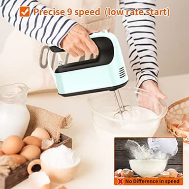 Yomelo 9-Speed Digital Hand Mixer Electric, 400W Powerful DC Motor, Baking Mixer Handheld with Snap-On Storage Case, Touch Button, Turbo Boost, Dough Hooks, Whisk (Ice Blue) - Image 5