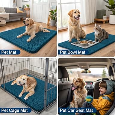 Smiry Dog Door Mat for Muddy Paws 36x24, Absorbs Moisture and Dirt Doormat, Non-Slip Washable Quick Dry Chenille Front Door Mat Indoor Entrance, Entryway Carpet for Inside Floor, Atlantic Blue - Image 6