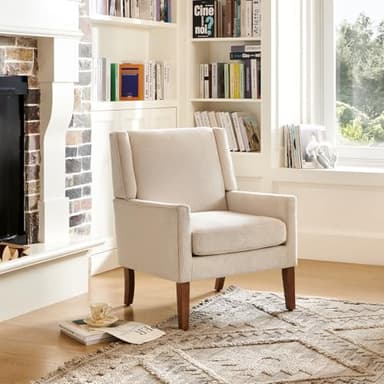 COLAMY Modern Wingback Living Room Chair, Upholstered Fabric Accent Armchair, Single Sofa Chair with Lounge Seat and Wood Legs for Office/Bedroom/Reading Spaces, Beige - Image 7