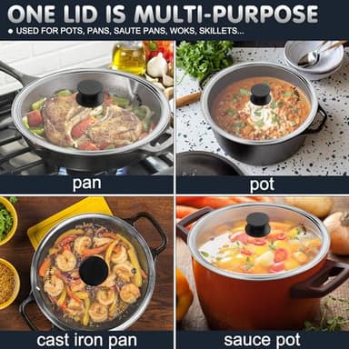 Walfos Tempered Glass Lid for 12 Inch Cookware - Cooking Pot Lid with Heat Resistant Silicone Handle, Clear Frying Pan Lid Fits Pots, Pans and Skillets, Dishwasher-Safe - Image 5