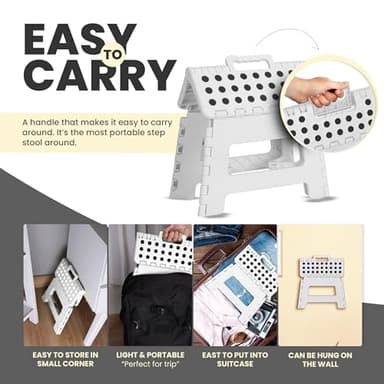 Utopia Home Folding Step Stool - (Pack of 1) Foot Stool with 9 Inch Height - Holds Up to 300 lbs - Lightweight Plastic Foldable Step Stool for Kitchen, Bathroom & Living Room (White) - Image 8