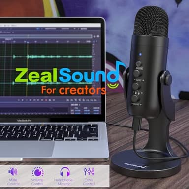ZealSound USB Microphone,Condenser Computer PC Mic,Plug&Play Gaming Microphones for PS 4&5.Headphone Output&Volume Control,Mic Gain Control,Mute Button Vocal,YouTube Podcast on Mac&Windows(Black) - Image 8