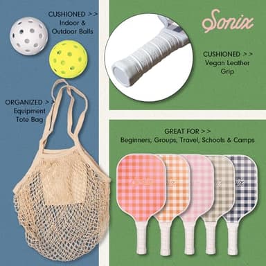Sonix | USAPA Approved | Pickleball Paddles Set of 2 | Fiberglass Surface Pickleball Set with 2 Rackets, 4 Balls, & Bag | Checkmate Pink/Orange - Image 6