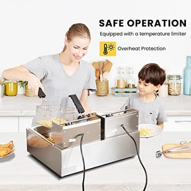 VIVOHOME 110V 20.7 Qt Commercial Electric Deep Fryer with 2 x 6.35 QT Removable Baskets, Overheat Protection - Image 2