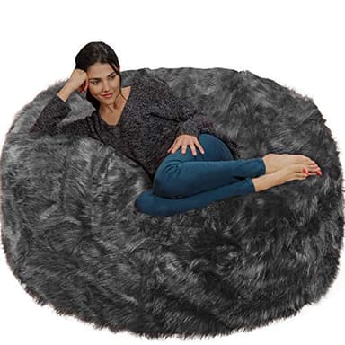 Chill Sack Bean Bag Chair - 5' Giant Memory Foam Lounge Chair with Soft Microfiber Cover – Cozy Furniture for Living Room, Dorm, & Kids' Rooms – Comfortable 5 Ft, Faux Long Fur Lounge Sofa, Gray - Image 5