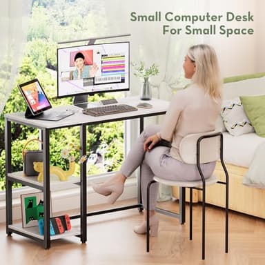 SINPAID 40IN Computer Desk with Shelves, Cream White Sturdy Small Desk for Bedroom, Modern Gaming Table, Office Furniture - Image 6