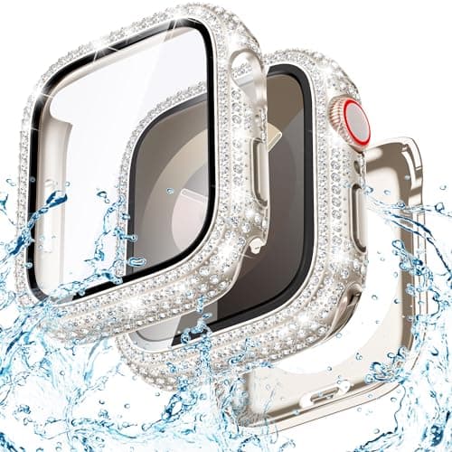 Goton 45mm Waterproof Bling Case for Apple Watch Screen Protector Series 9/8/7 45 mm, Sparkling PC Front Bumper & Hollow Back for iWatch Cover, Splash-Resistant, Easy Install - Image 1
