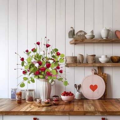 Fairblo 6 Pcs Artificial Silk Flowers for Home Decor Indoor,Fake Flowers with Stems for Vases for Decoration,Faux Flower Arrangements Spring Floral Picks Hearts Berry with Green Leaves(19’’) - Image 7