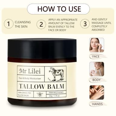 Grass-Fed Beef Tallow Balm for Skin with Raw Honey - Face & Body Moisturizer - Natural Whipped Skin Care Cream for Dry Skin- Hydrating Body Lotion for Nourishment (50g/1.76oz) - Image 8