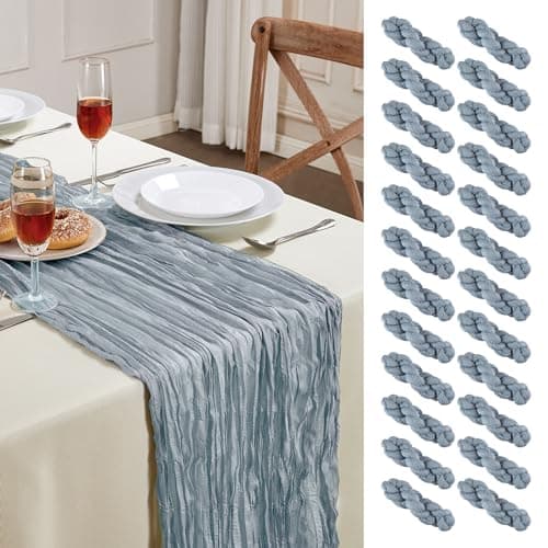 24 Pack Dusty Blue Cheesecloth Table Runner 10FT Long Boho Gauze Table Runner Rustic Sheer Runner for Wedding Bridal Baby Shower Birthday Party Table Decor Thanksgiving Christmas Decorations - Image 1