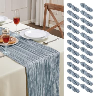 24 Pack Dusty Blue Cheesecloth Table Runner 10FT Long Boho Gauze Table Runner Rustic Sheer Runner for Wedding Bridal Baby Shower Birthday Party Table Decor Thanksgiving Christmas Decorations - Image 1