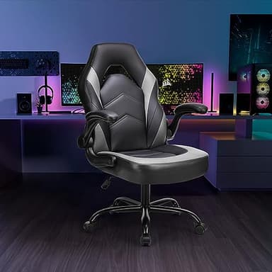 OLIXIS Big and Tall Office Desk Leather Gaming Computer Chair with Adjustable Swivel Task and Flip-up Arms for Adults, Teens, Grey - Image 7