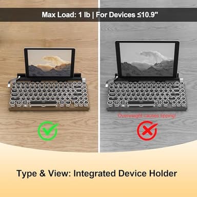 Retro Typewriter Wireless Mechanical Gaming Keyboard, Bluetooth 5.0 Office Computer Vintage Keyboards 83-Key Blue Switches Punk Round Keycap, LED Backlight, Compatible with PC/Laptop/Pad/Phone, Wood - Image 7