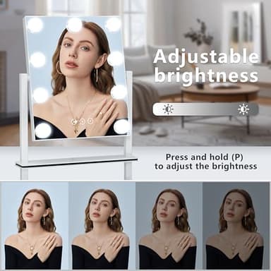 Kotdning Vanity Mirror with Lights,Lighted Vanity Mirror with 9 Dimmable Bulbs for Dressing Room & Bedroom,3 Color Lighting,Modes Detachable 10x Magnification 360°Ratation(White) 12" L x 14.4" W - Image 3