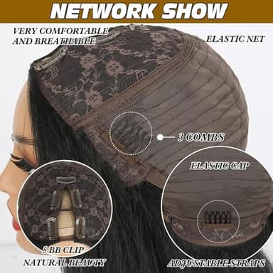 Mayouda Long V Part Body Wavy Wig With Black With Highlight Brown Upgrade U Part Synthetic Water Wavy Wigs for Black Women Full Head Clip In Hair Glueless Synthetic Wigs (Black Mix Brown) - Image 4