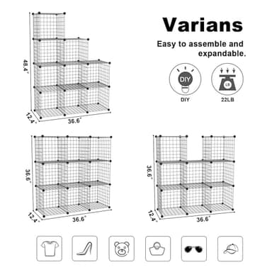 C&AHOME Wire Cube Storage, 9 - Cube Organizer Metal C Grids, Modular Shelves Units, Closet Organizer, Ideal for Home, Office, Living Room, 36.6”L x 12.4”W x 48.4”H, Silver Gray UWCS3009G - Image 3