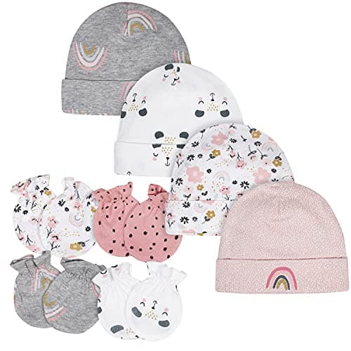Gerber Baby Girls Cap and Mitten Sets 8pc Pink Bear Newborn - Image 1