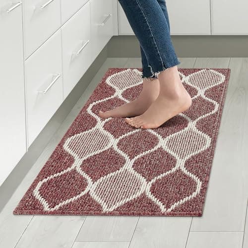 Villsure Kitchen Rugs and Mats, Non Skid Kitchen Runner Rug Absorbent Resist Dirt Kitchen Floor Mat Comfort Standing Mat Made of 100% Polypropylene Machine Washable,17.7"x29.5",Red - Image 1