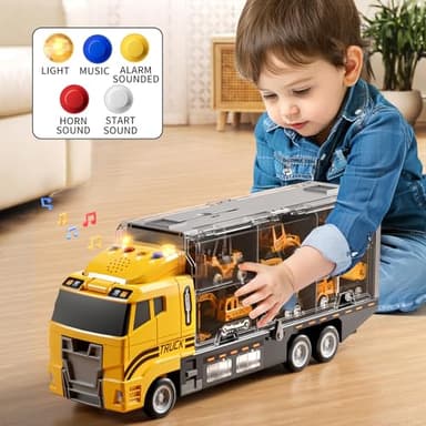 NIPLOOOW Toddler Boys Construction Truck Vehicle Toy Set with Play Mat and Die-Cast Toy Car, Transport Carrier Truck for Kids 3-5, Birthday Gifts Toys for 3-8 Year Old Boys - Image 4