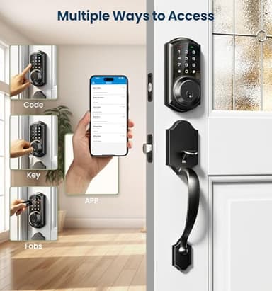Veise Smart Front Door Lock Set, App Control, Keyless Entry Deadbolt with Lever Handle, Electronic Digital Touchscreen Keypad, Auto Lock, Easy Install, Matte Black - Image 2