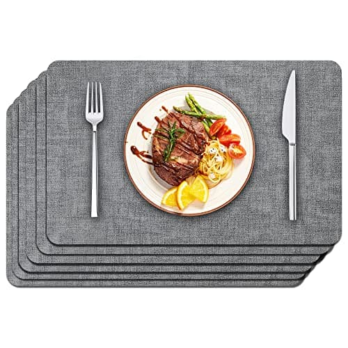 Maxpearl Faux Leather Placemats Set of 6 - Waterproof - Wipe Clean - Heat Resistant - Anti Slip Dining Table Place Mats, Suitable for Indoor & Outdoor Use, 17’’×12’’, Grey - Image 1