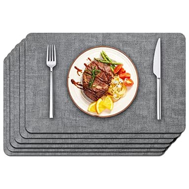 Maxpearl Faux Leather Placemats Set of 6 - Waterproof - Wipe Clean - Heat Resistant - Anti Slip Dining Table Place Mats, Suitable for Indoor & Outdoor Use, 17’’×12’’, Grey - Image 1
