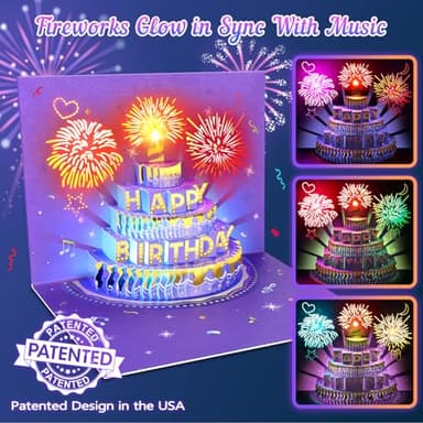 FITMITE Birthday Cards Birthday Gifts for Women Fireworks Pop Up Cake Light and Music Happy Birthday Card Purple Gold - Image 2