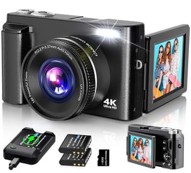 4K Digital Camera for Photography Autofocus, 2024 Latest 48MP Vlogging Camera for YouTube with SD Card, 2 Batteries, 3" 180°Flip Screen Compact Travel Camera for Teens with 16X Zoom, Anti-Shake,Black - Image 1
