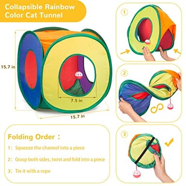 Retro Shaw Cat Toys Bundle 33 Pack, Interactive Kitten Toys for Indoor Cats Kitty with Collapsible Play Tunnel Tube Tent Feather Wand Teaser Bell Fuzzy Ball Springs Mouse Toy - Image 3