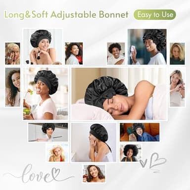 BONNET QUEEN Silk Bonnet for Sleeping Women Satin Bonnet Night Sleep Cap Hair Wrap for All Hair with Adjustable Tie Band,Black - Image 4