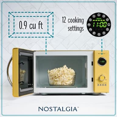 Nostalgia Retro Microwave - Countertop Microwave Oven - Includes 12 Pre-Programmed Settings and Digital Clock - 0.9 CU Ft. - 800 Watts - Yellow - Image 2