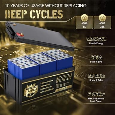PUPVWMHB 36V 150Ah Lithium Golf Cart Battery, Lifepo4 Battery with 43.8V 25A Charger, Built-in 200A BMS, LCD Monitor & Mobile APP, Peak Current 600A .7.68kW Power Output, Perfect for Golf Carts, Solar - Image 3