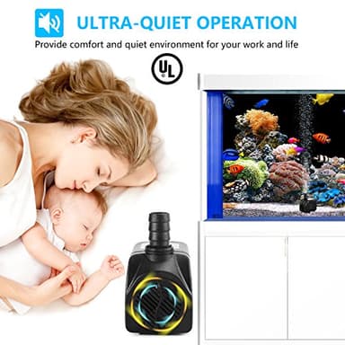 CWKJ Fountain Pump, 400GPH Submersible , Durable 25W Outdoor Water Pump with 6.5ft Power Cord, 3 Nozzles for Aquarium, Pond, Fish Tank, Water Pump Hydroponics, Backyard Fountain - Image 3
