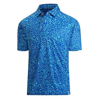 Damipow Premium Golf Shirts for Men Dry Fit Performance Polo Short Sleeve Collared Shirt,Blue,2XL - Image 1