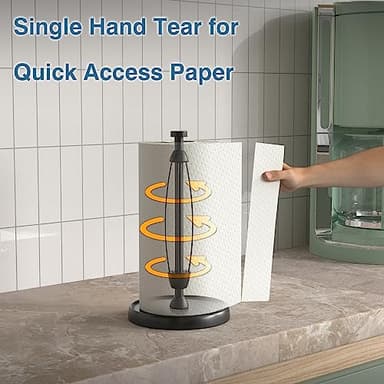 Paper Towel Holder Countertop, One-Handed Tear, Stainless Steel, Weighted Base, Black, Paper Towel Roll Holder Stand with Ratchet Mechanism for Kitchen Bathroom Farmhouse Essentials Decor Accessories - Image 3