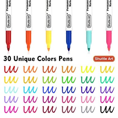 Shuttle Art 30 Colors Permanent Markers, Fine Point, Assorted Colors, Works on Plastic,Wood,Stone,Metal and Glass for Kids Adult Coloring Doodling Marking - Image 3