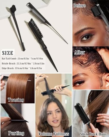 Slick Back Hair Brush & Hair Wax Stick Set - Tames Frizz & Smooths Flyaways - Sleek Ponytails, Buns, Edges - Styling Cream/Gel/Balm/Pomade Stick for Women - Styling Accessories for Girls & Kids - Image 6