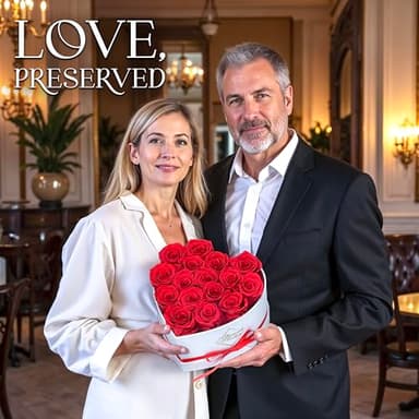 GLAMOUR BOUTIQUE Preserved Roses in a Box - Gifts for Her, Wife & Mom, Rose Flowers Forever Decor for Birthday Gift, Get Well Flower Bouquet Cased in White Box with Cover - Red - 16-Piece - Image 8