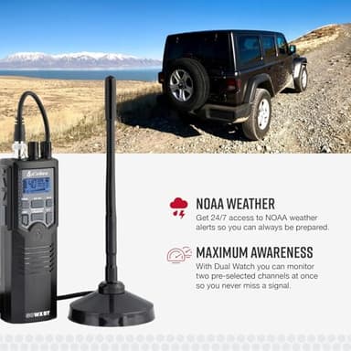 Cobra HHRT50 Road Trip CB Radio - 2-Way Handheld Emergency Radio with Access to Full 40 Channels & NOAA Alerts, Rooftop Magnet Mount Antenna and Omni-Directional Microphone, Black, 6.3" x 2" x 1.75" - Image 4