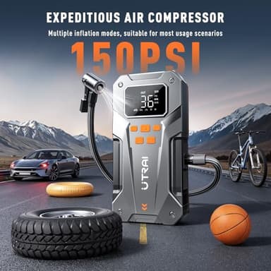 UTRAI 5000A 150PSI Jump Starter with Air Compressor, 12V Portable Jump Box (All Gas/10L Diesel), Jump Pack with LED Light, Car Jumper with Jumper Cables, Storage Case Included - Image 3