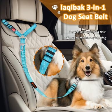 Removable Dog Seat Belt Harness for Car, 3 in 1 Pet Dog Car Seatbelt Leash, Retractable Restraint Secures to Vehicle Headrest & Adjustable Reflective Bungee Dog Seatbelt Tether, Blue and Black - Image 3