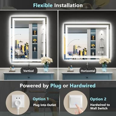 AWANDEE 24x30 LED Bathroom Mirror with Lights, Backlit & Front Lit, Anti-Fog Lighted Vanity Mirror for Bathroom Wall, 3 Colors, Dimmable, Memory, HD Tempered Glass, Shatter-Proof, Horizontal/Vertical - Image 6