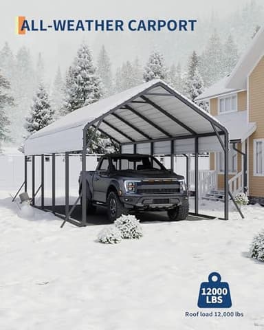 GarveeLife 13'x26'x11' Oversized Metal Carport, Steel Heavy Duty Car Ports for All-Weather, Tall Carport for Full-Size Pickup Trucks, Boats, and Tractors, N.W. 780 Lbs - Image 4