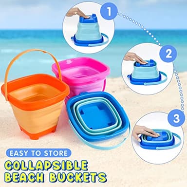 Dreamon Beach Toys for Kids 3-10, Collapsible Sand Castle Toys for Beach Include 3 Pack Foldable Buckets, Shovels Molds and Storage Mesh Bag, Sandbox Travel Toy for Toddlers Kids - Image 3